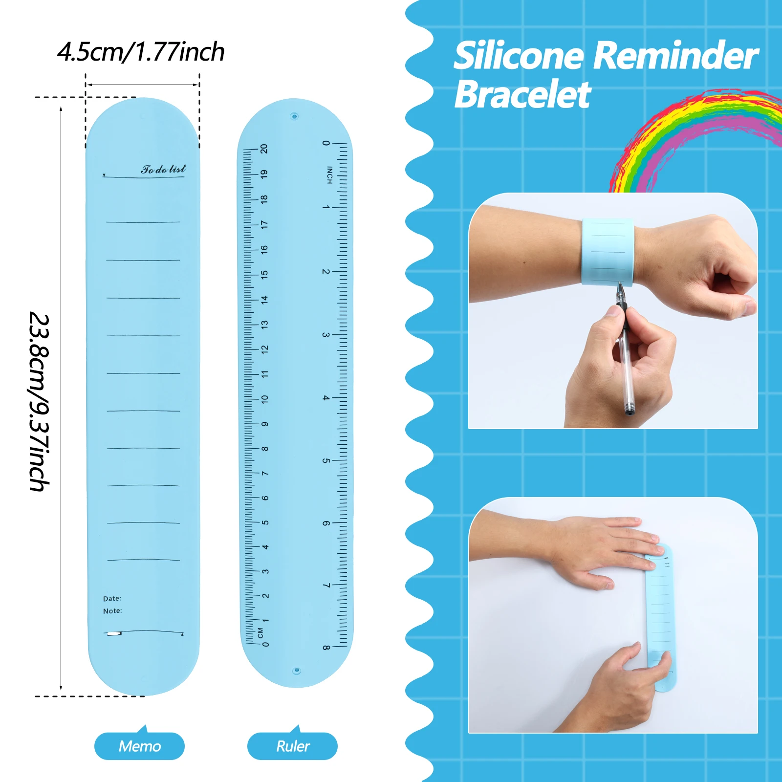 12 Pcs Memo Wrist Band Silicone to Do List Slap Bracelets Waterproof Erasable Wristband with Scale Wearable Writable Memo