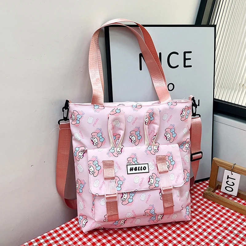 MINISO Sanrio Crossbody Bag Cartoon Cute Printed Shoulder Bag Kuromi Handbag Large Capacity Tote Bag