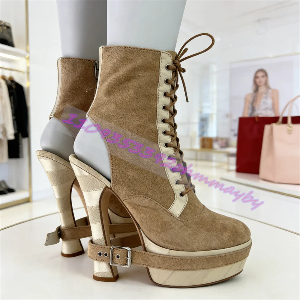 Khaki Faux Suede Platform Ankl - Vintage Zipper 评论和价格