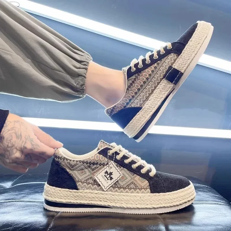 Zapatos de hombre SYTK, tipo mocasín de lino, ideales para el verano, zapatillas deportivas de hombre, zapatos planos de lona para hombre, calzado informal para hombre.