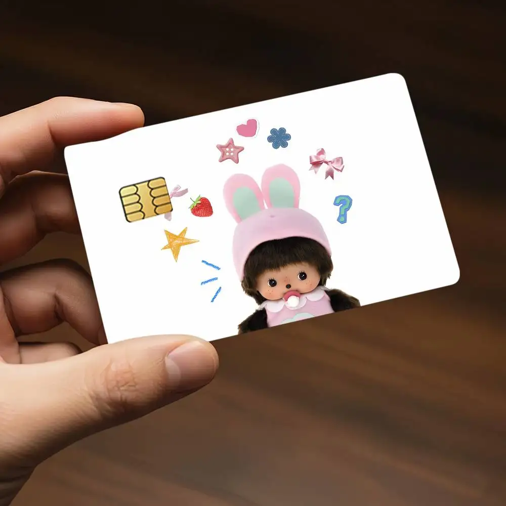 Modische M-Monchhichi-M Kreditkarten-Dekorationsaufkleber, geeignet für Bankkarten, Metro Transit, kratzfest, Geschenk, 4 Stück – Detail 6