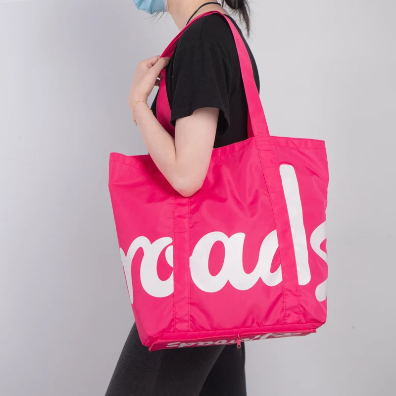 Brand Reusable Foldable Shopping Bag, Large Capacity Polyester Tote Bag, Lightweight Grocery Shoulder Bag for Women