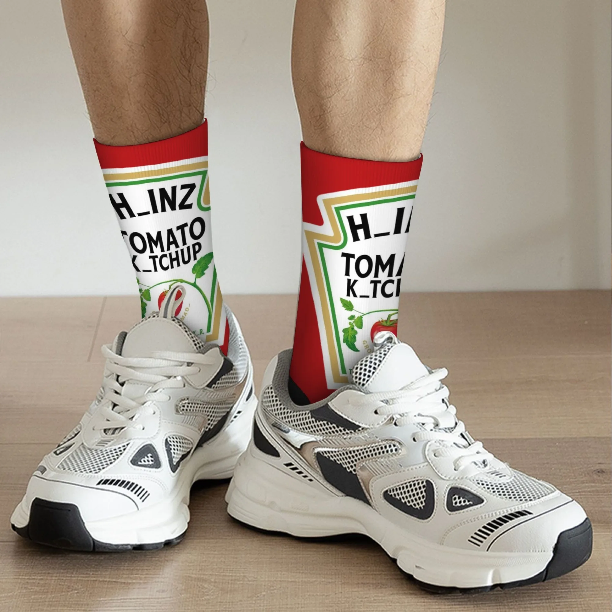 Tomato Pattern Mid-Calf Socks Funny Ketchup Label Print Unisex Socks Printing Process Best Choice for Home Outdoor Sports Gifts view 5