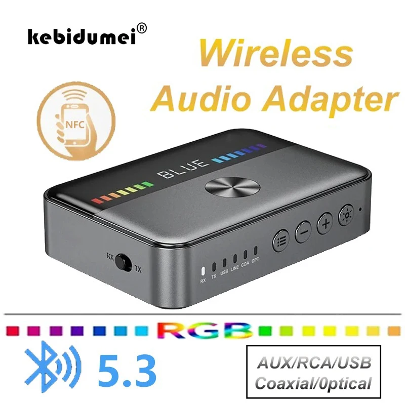 

2 IN 1Bluetooth 5.3 receiver NFC Bluetooth adapter coaxial fiber hifi Bluetooth transmitter RGB Digital Display Audio amplifier