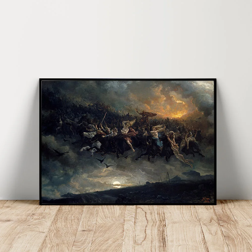 Wild Hunt of Odin Peter Nicolai Arbo Vintage Poster Antique Painting Reproduction Canvas Print Mythological Wall Art Home Decor