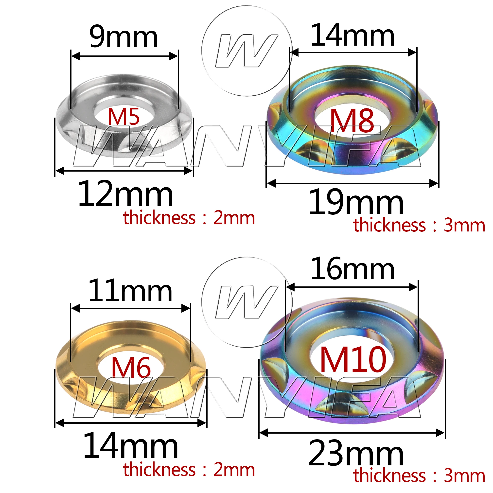 Wanyifa Titan Máy Giặt M5 M6 M8 M10 Lạ Mắt Trang Trí Miếng Đệm Miếng Đệm Cho Xe Đạp Xe Máy Ô Tô