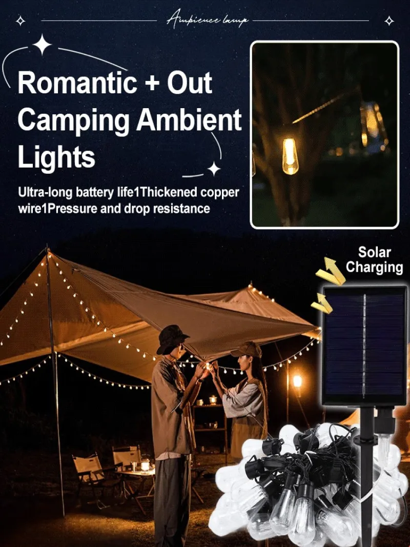 Solar String Lights Outdoor Christmas Lights LED Shatterproof Bulbs Weatherproof Hanging Lights for Festivals Backyard Bistro