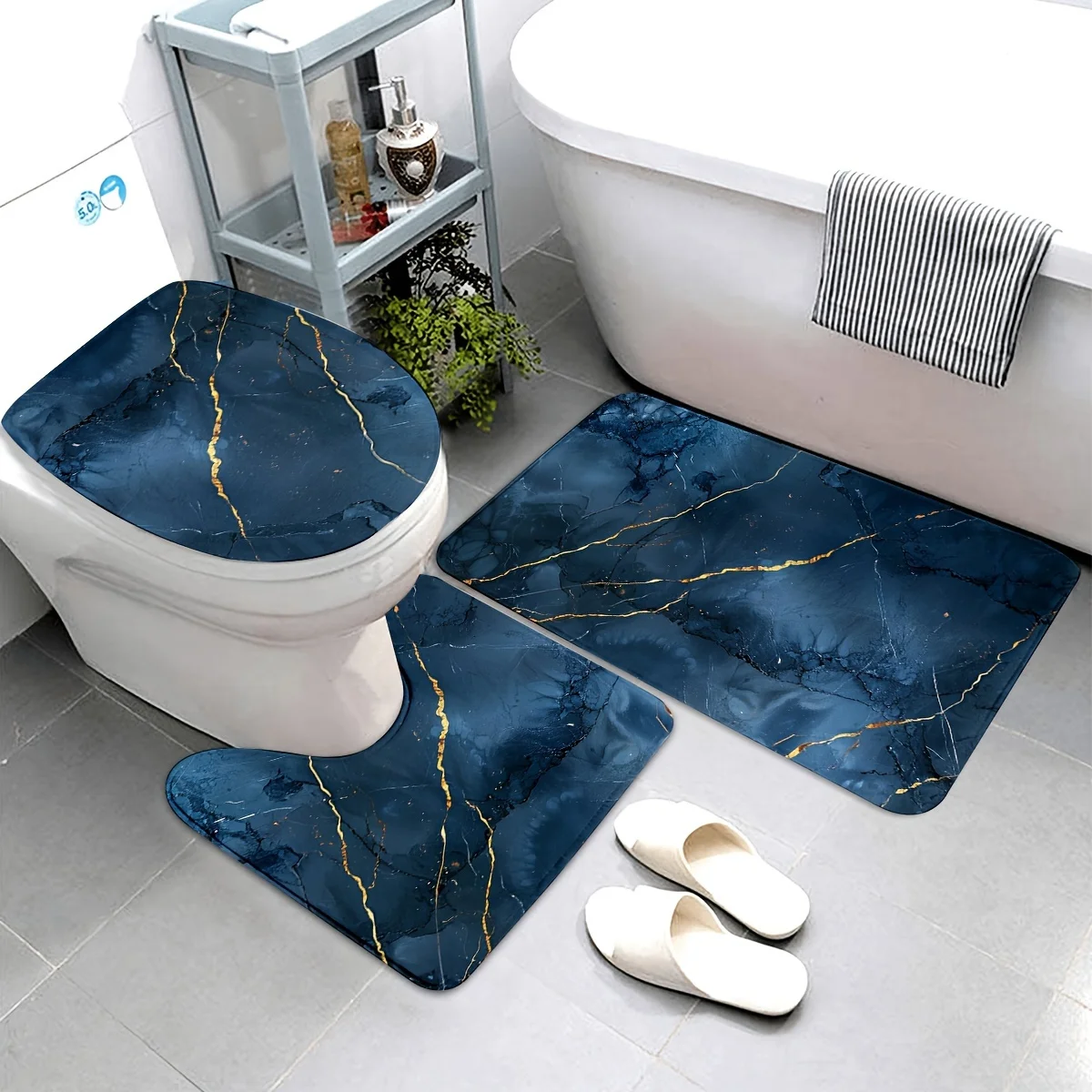 3 Piece Luxury Marble Bathroom Rug Set - Thick Polyester, Non-Slip, Machine Washable - Perfect for Christmas Decorations