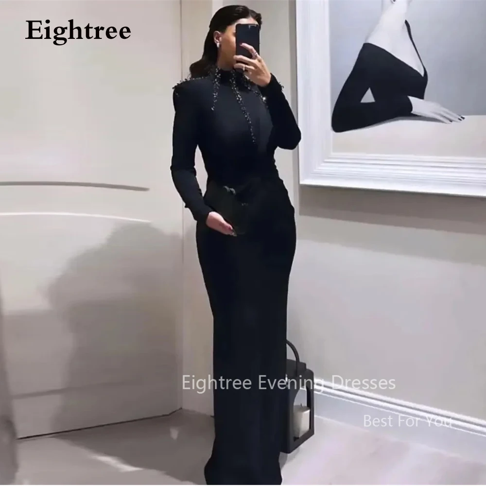 

Eightree Modern Black Women Evening Gowns Floor Length Arabic Prom Dresses Keyhole One Shoulder Lace Robe Cocktail Party Dress