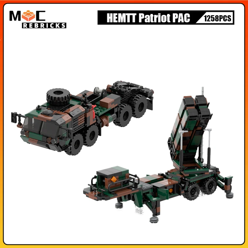 Military Collection MIM-104 Patriot PAC3 Launching Station HEMTT Truck Vehicle Building Block Model Puzzle Brick Toys for Boys