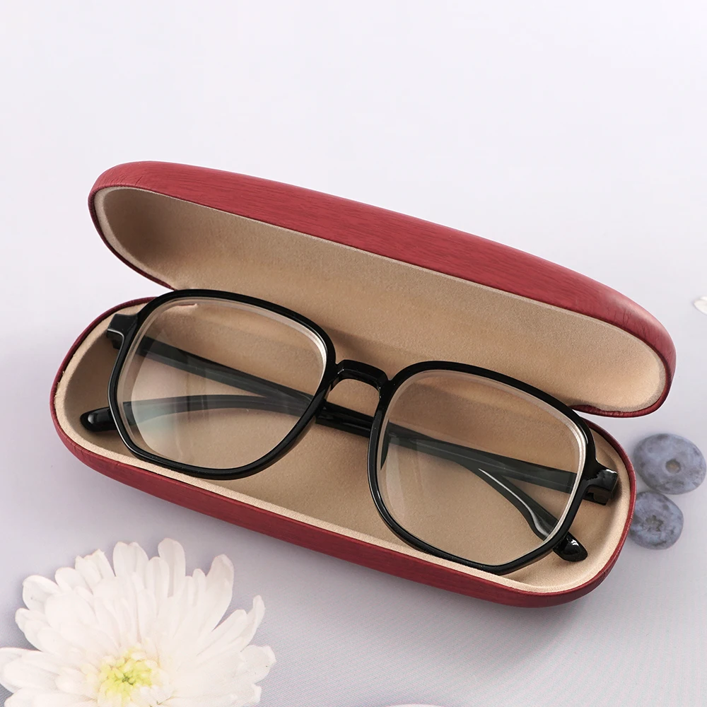 High Quality Wood Grain Hard Kit Holder Metal Reading Glasses Case For Men And Women PU Leather Eyeglass Box