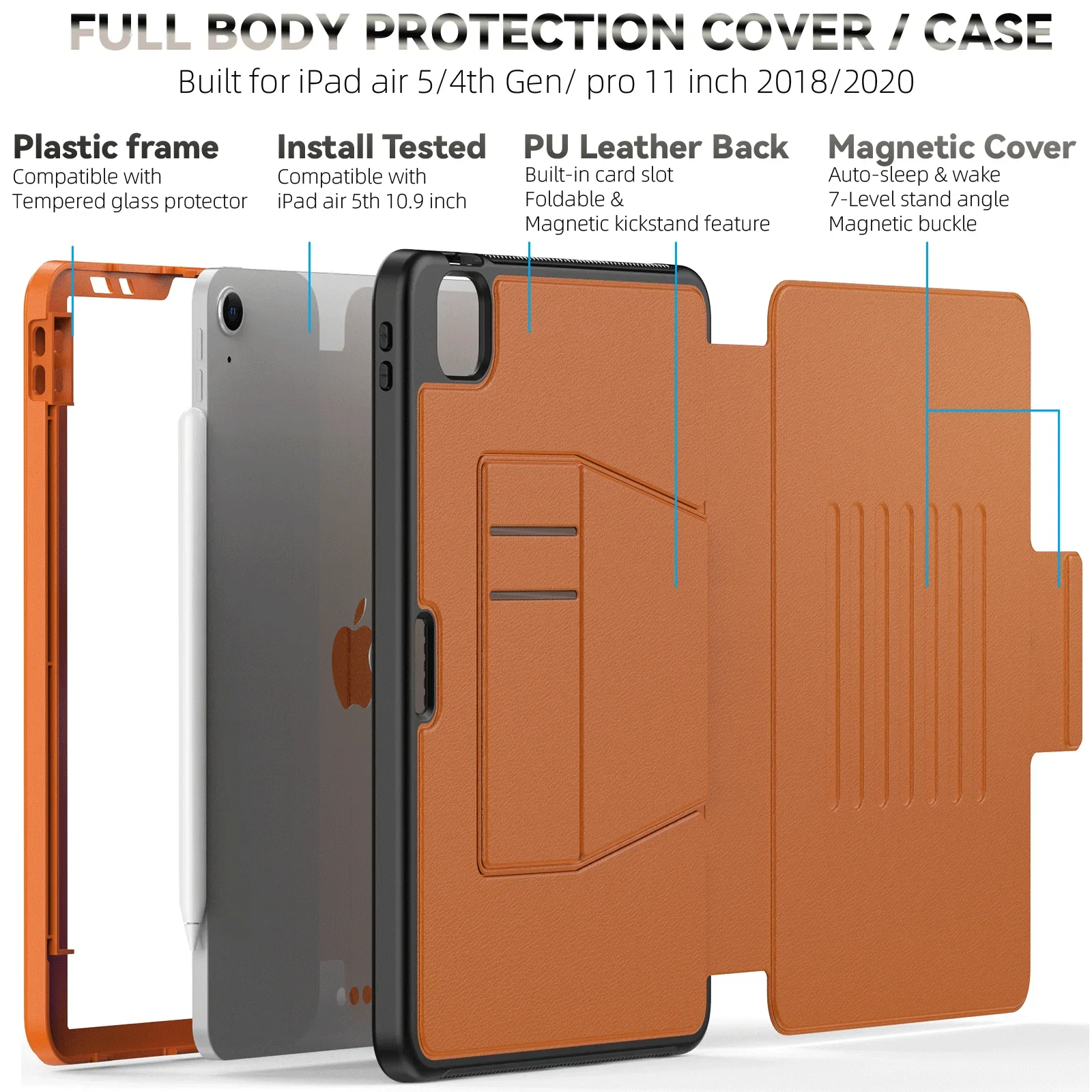 Imagem -02 - Ímã Case Inteligente para Ipad Pro 11 2024 à Prova de Choque Capa Robusta Ipad 11 Pro 2023 2023 2023 Multi-ângulo Kickstand Fivela Funda