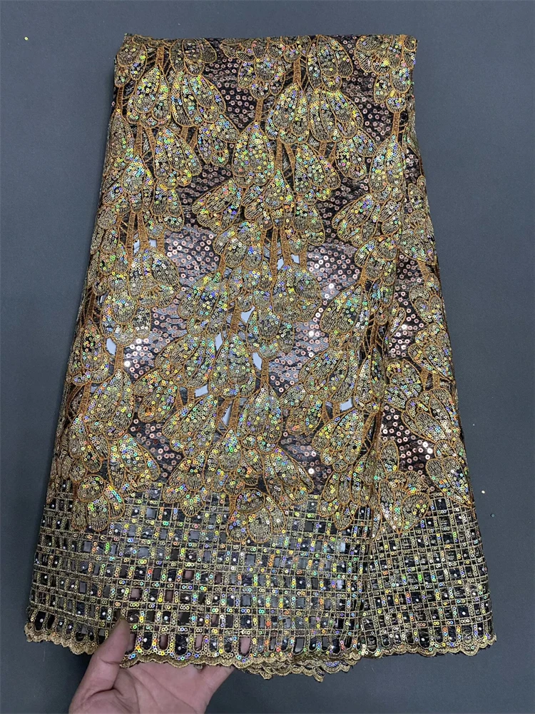 

2025 High-quality African Nigerian Elegant Embroidered Fabric French Tulle Lace Fabrics With Sequins For Party Wedding
