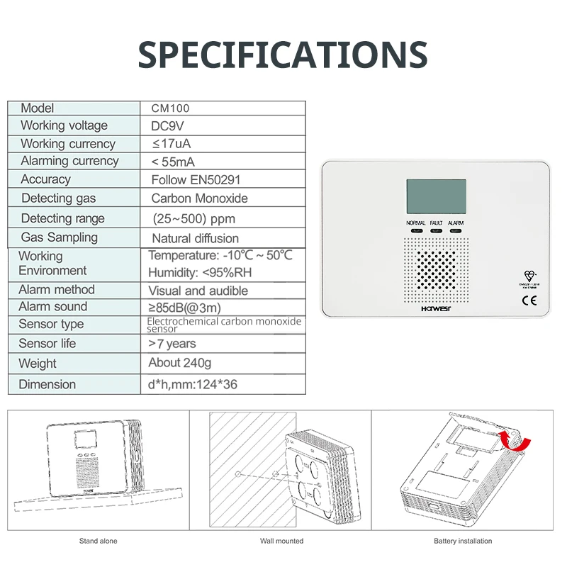 Smart Security System CM100 Smoke and Carbon Monoxide Detector Househould CO Alarm