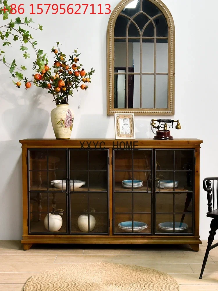 

Буфет из цельного дерева, шкафчик в индустриальном стиле, кухонное оборудование, сервант, большой вместительный стеклянный шкаф