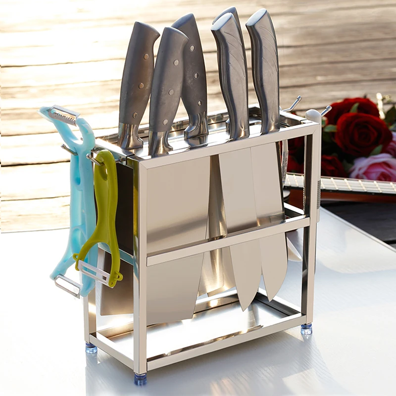 

Universal Knife Block Stainless Steel Knife Holder Metal Santoku Cleaver Slicing Utility Knives Rack Chef Kitchen Knife Stand