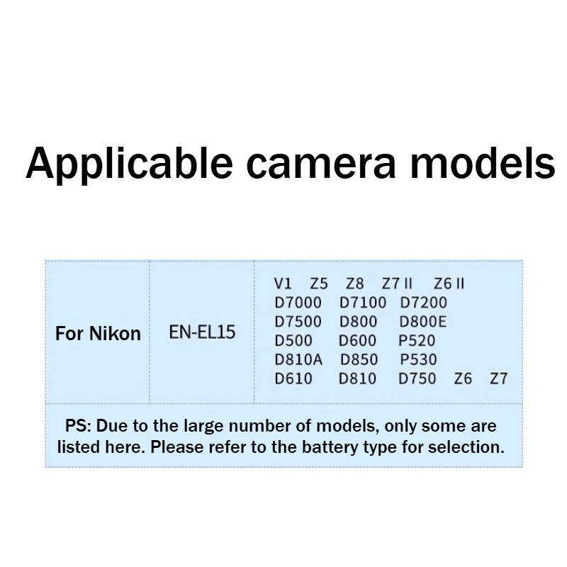 7.0V 2800mAh EN-EL15 카메라 배터리 (니콘 Z5, Z6, Z6 II, Z7, Z7II, D7000, D7100, D7200, D7500, D810, D500, D800, D850, D750 용)