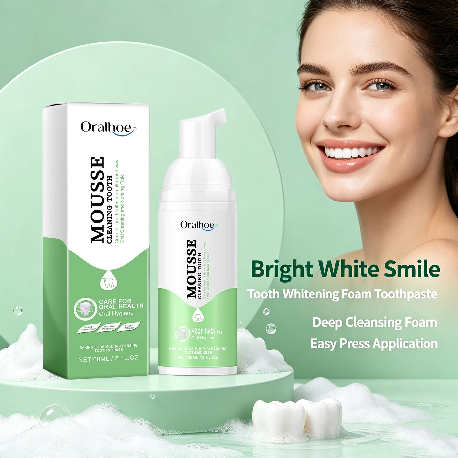 Whitening Foaming Toothpaste for Tartar and Stain Removal Fresh Breath Deep Cleaning Reduces Plaque Oral Care Foam Mousse