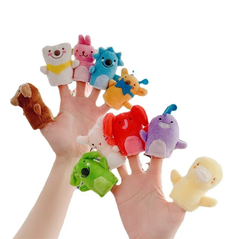 2pcs Finger Toys Baby Mini Hand Puppets Creative Cartoon Animal Plush Toy Pacifying Doll Kawaii Birthday Gifts Interactive Game