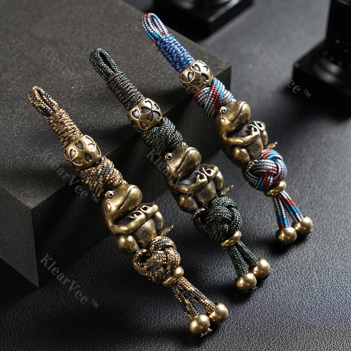 

KlearVee лягушка из латуни, индивидуальный плетеный нож из паракорда, бусина EDC, подвеска в виде карты, изысканный брелок, подвеска, аксессуар для рюкзака