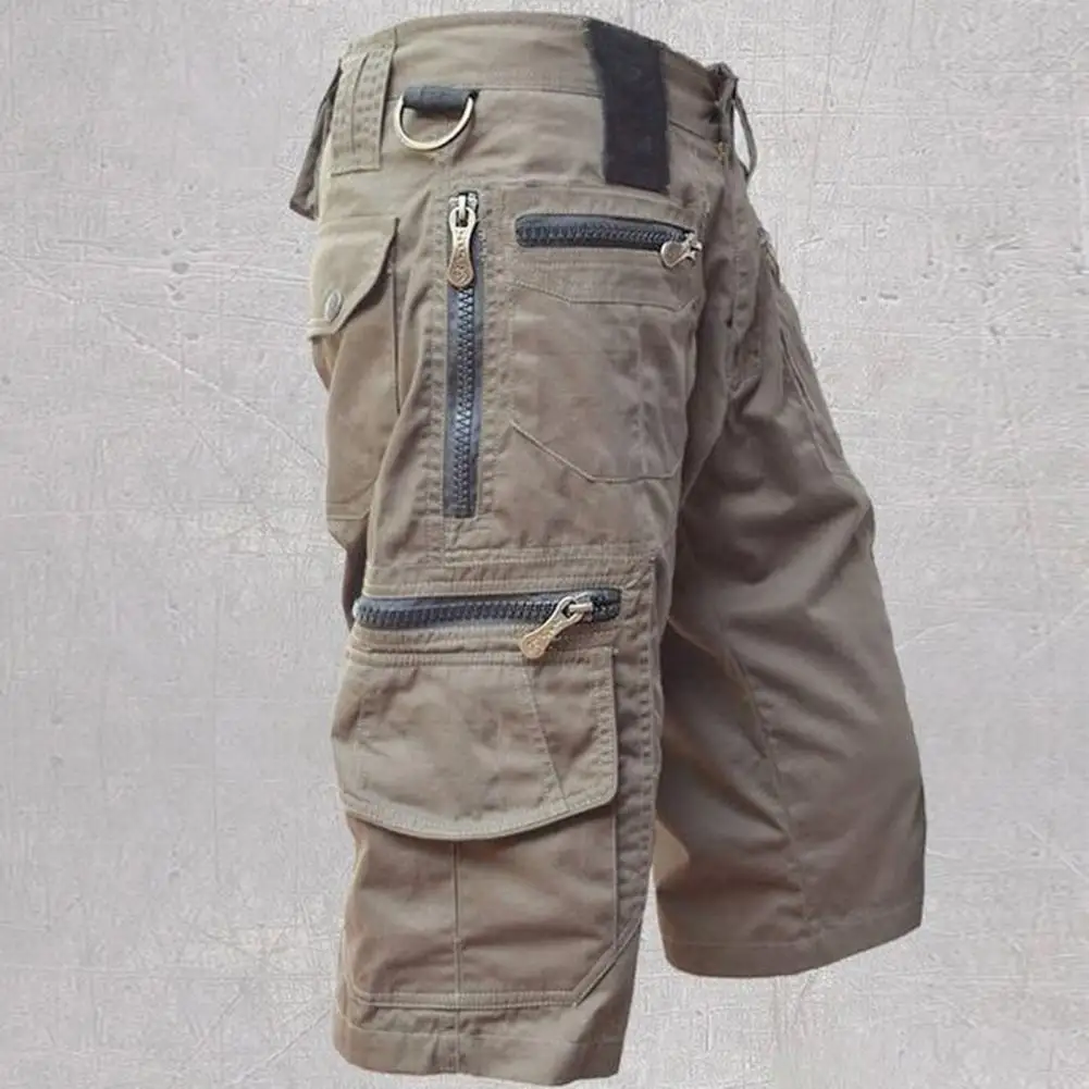 Trendy Beach Shorts Buttons Summer Cargo Shorts Zipper Pocket Mid Rise Pants