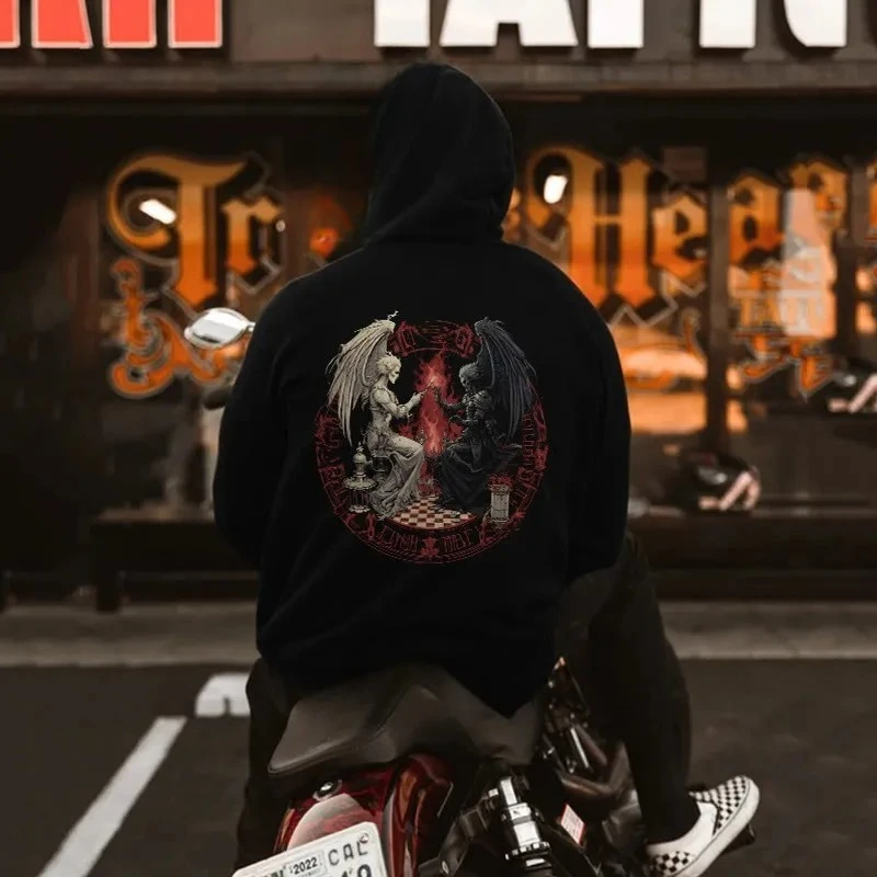 

2025 Autumn and Winter Unisex 100% Cotton Chess Match of Light and Darkness Print Hoodie