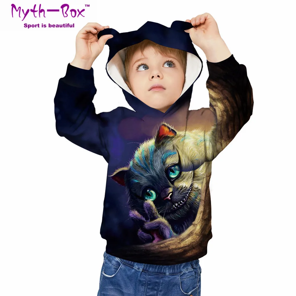 Children's Sport Hoodies Cat 3D Printed Kids Sweatshirts Junior Child Tops Long Sleeve Pullover 5-12y Boy&Girl's Hooded Sweaters