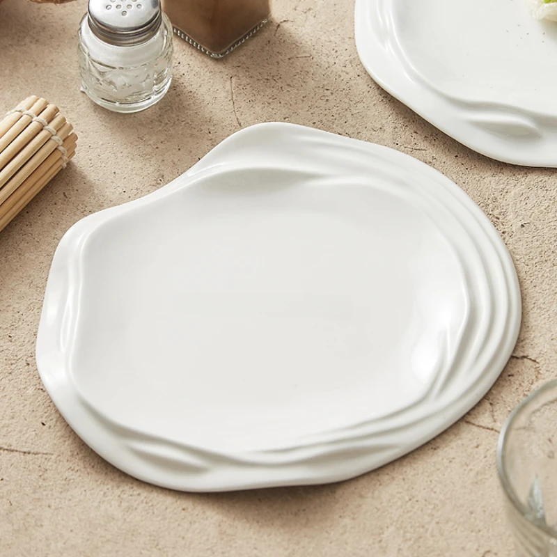 Under-glaze Ceramic Dish Household White Special-shaped Exquisite Cold Shallow Restaurant Hotel Special.