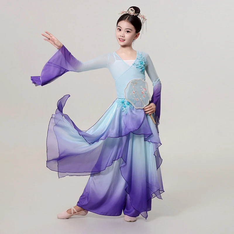 Costume de danse classique pour filles, vêtements de danse folklorique chinoise Yangko, vêtements d'entraînement de Style ancien pour enfants, Costumes de spectacle