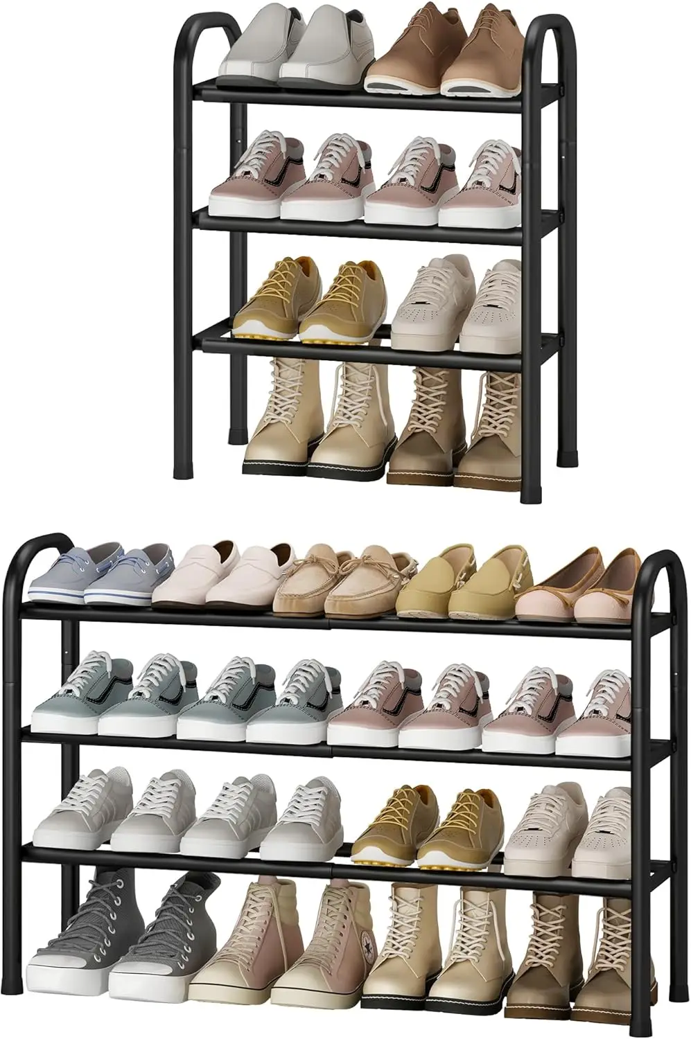 Expandable Shoe Rack, 3-Tier Metal Small Shoe Rack for Closet, Up to 16 Pairs Adjustable Shoes Racks