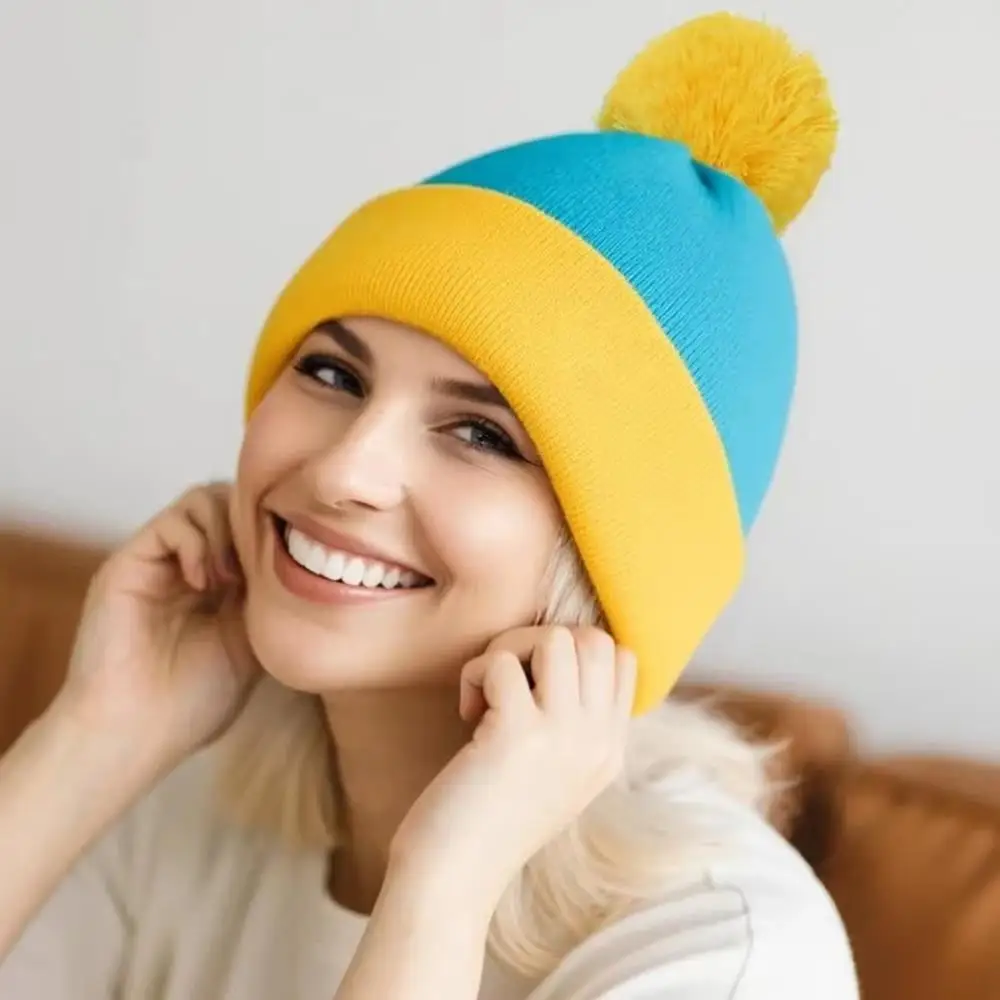 Świąteczny Halloweenowy Futrzany Zestaw Czapka Beanie z Pomponem i Rękawiczki Zimowy Ciepły Strój Cosplay na Imprezę Dzianinowa Czapka Nowy Rok Święta Rodzinne Czapki typu Skullcap