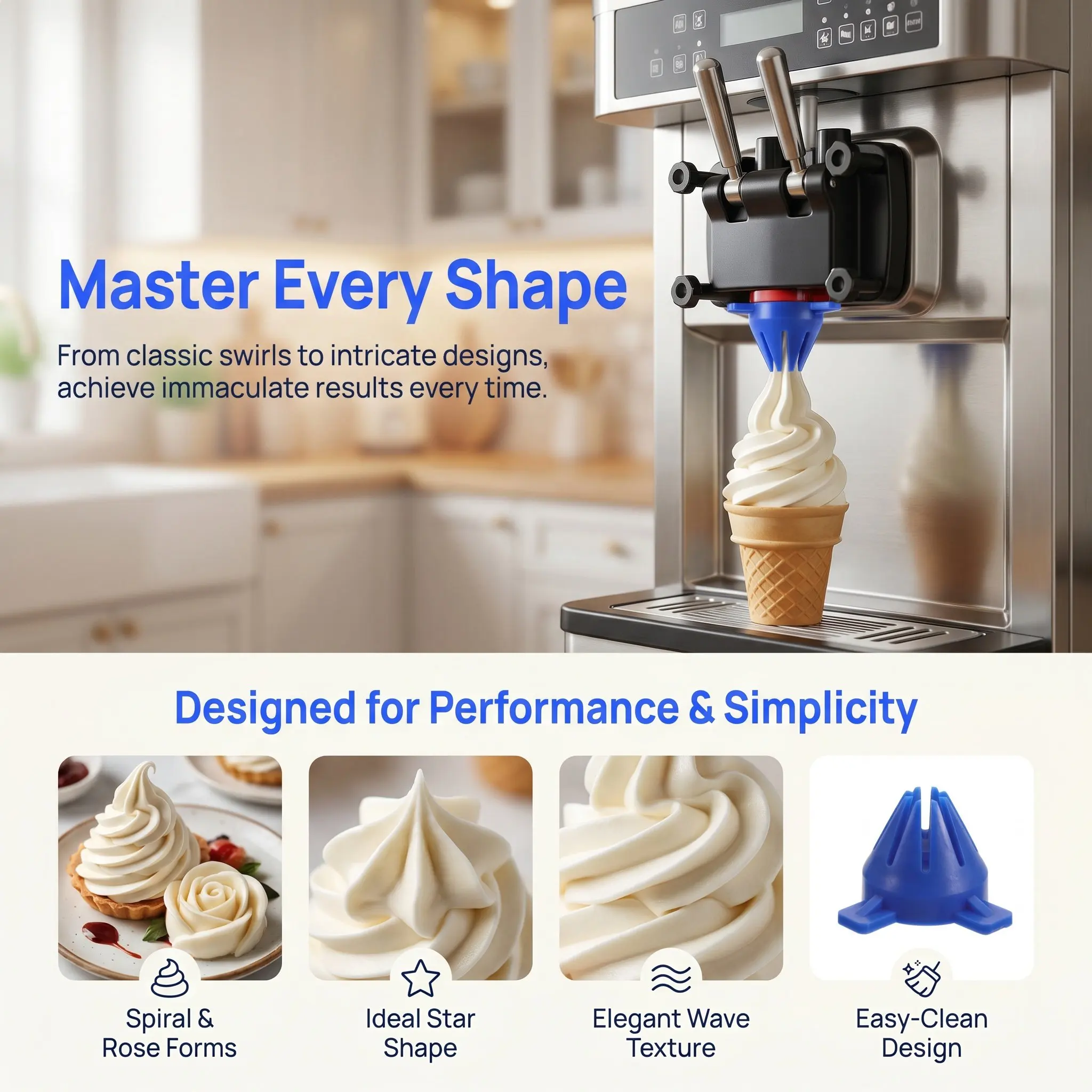 Ice Cream Machine Shaping Nozzle Dispenser Decorating Tip Replacement Flower Modeling Cap For Soft Serve Makers