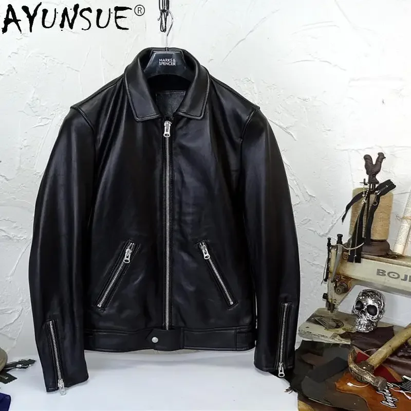 

AYUNSUE Leather Jacket Men Natural Sheepskin Coat Spring Autumn Plus Size Genuine Leather Jackets Jaqueta Masculina 2021 KJ6991