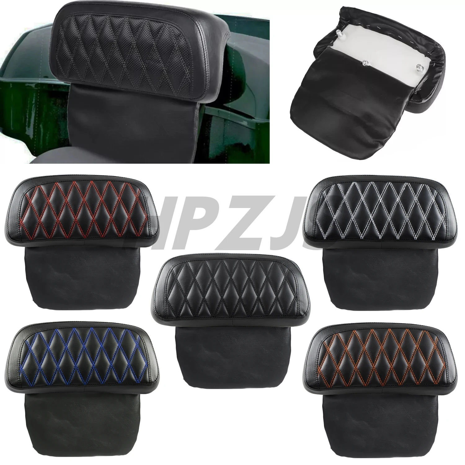 

Motorcycle Razor Chopped Tour Pak Pack Trunk Backrest Pad Black For Harley Touring Street Tri Glide Road King 2014-Up PU Leather