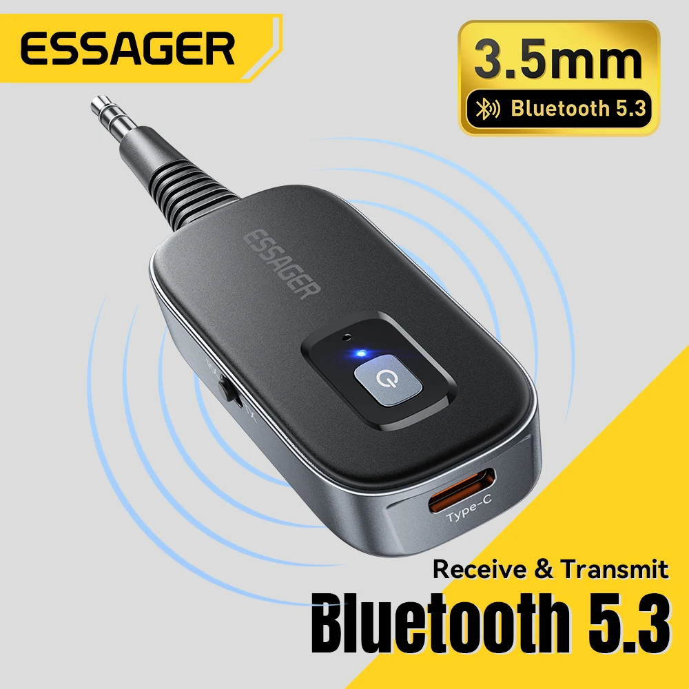 Essager 2-em-1 receptor de áudio bluetooth transmissor sem fio bluetooth 5.1 3.5mm aux adaptador de áudio estéreo para fones de ouvido tv carro