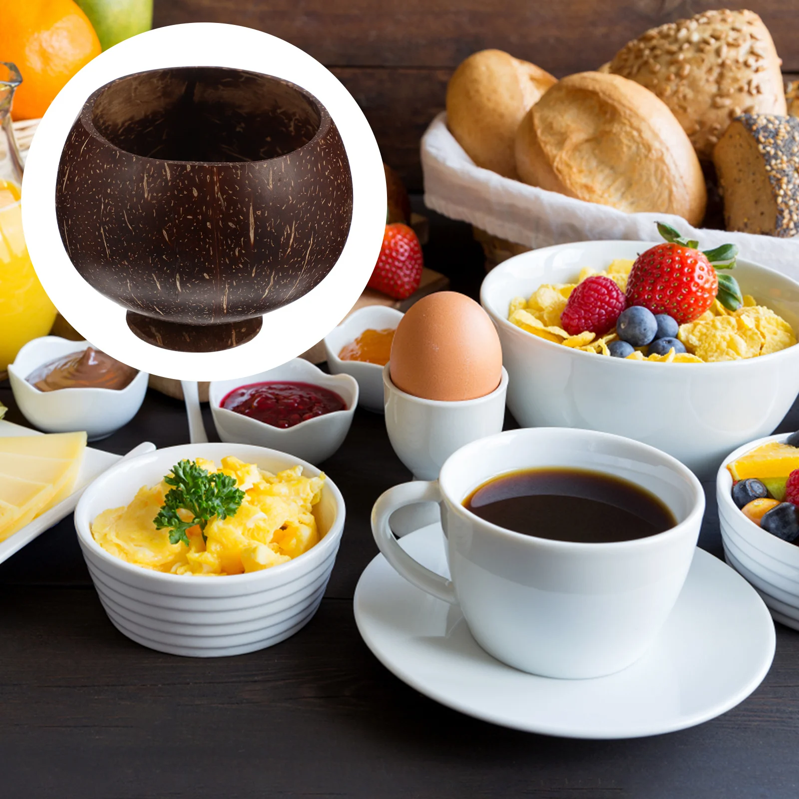 

Eco Friendly Coconut Shell Storage Bowl Creative Natural Salad Dessert Bowl Lightweight for Camping Kitchen Coconut Bowls