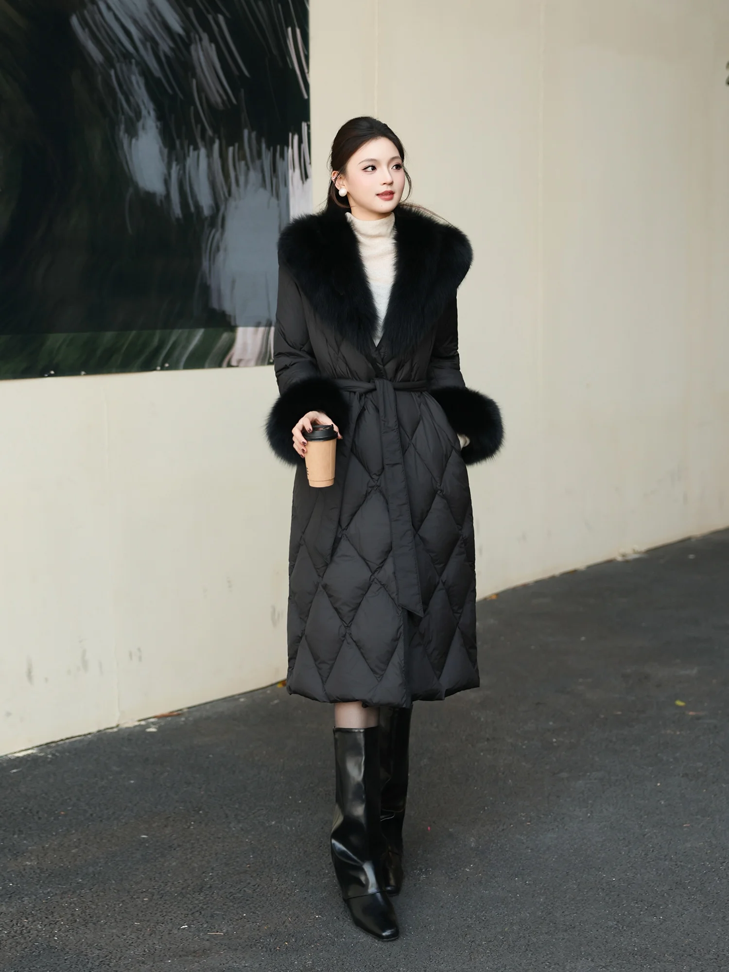 

Original MD Long White Goose down Jaet Collar Fur 2025 Winter Casual Sle Regular Fit Lightweight Ladies Faion