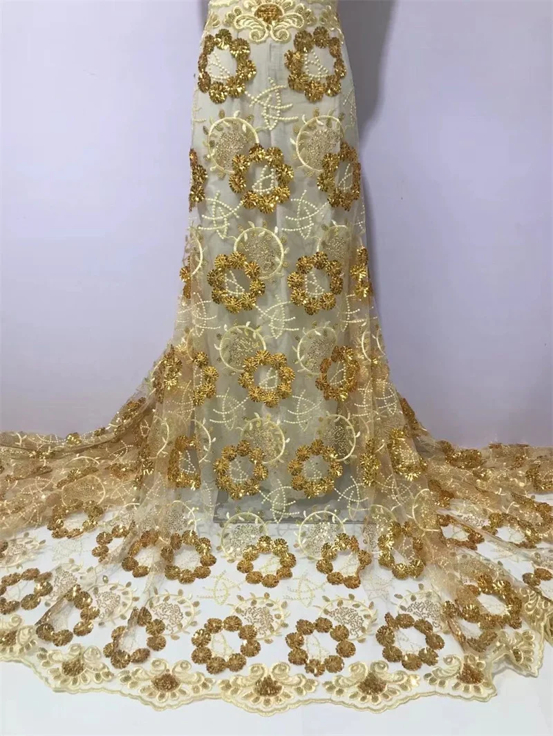 

5Yards African Gold Lace Fabric With Sequins Luxury Nigerian French Tulle Net Material Tissu Africain En Dentelle For Dress GN8