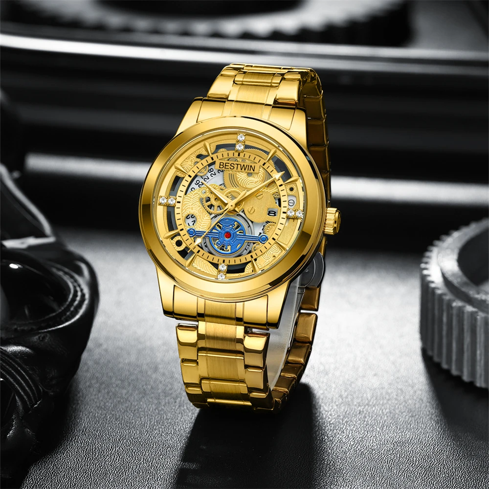 Double sided hollow quartz mechanical watch men's watch men's business watch waterproof fashionable night light