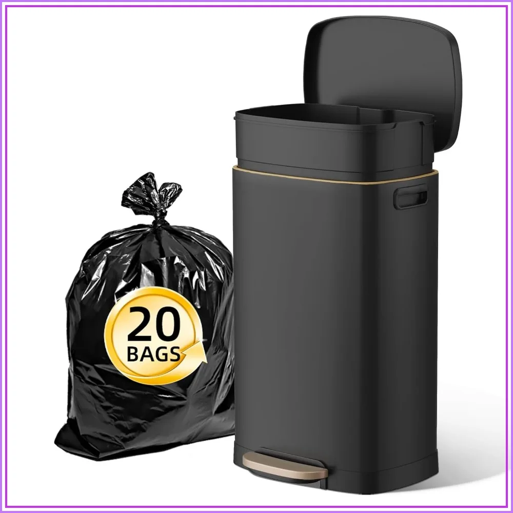 50L/13Gal Step Trash Can with Lid, Silent Close, Hands-Free, Stainless Steel