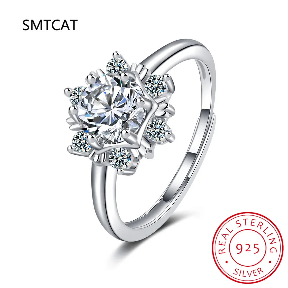 Glamorous Luxury 1CT Moissanite Diamond Gemstone Snowflake Rings for Women Gfit Real 925 Sterling Silver Engagement Wedding