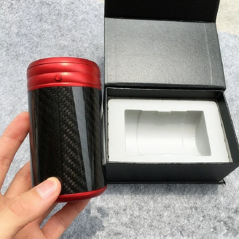 Black Red Luxury Carbon Fiber Blu-Ray LED Light Car Cigarette Ashtray with Cover Good Package Great Gift for Men