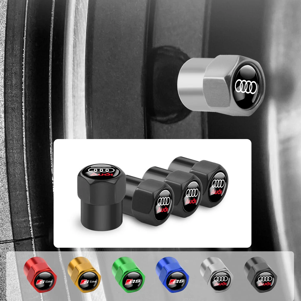 4Pcs Car Tire Wheel Stem Air Valve Cap Decor Accessory For Audi Sline A1 A2 A3 A4 A4L A5 A6 A6L A7 A7L A8 A8L TT Q1 Q2 Q2L Q3 Q4