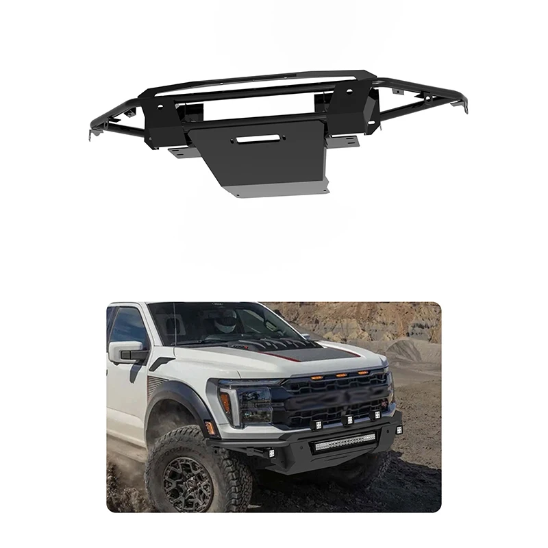 

4x4 Accessories Off-road Bull Bars Black Steel Anti-collision Sturdy Winch Front Bumper for Raptor F150