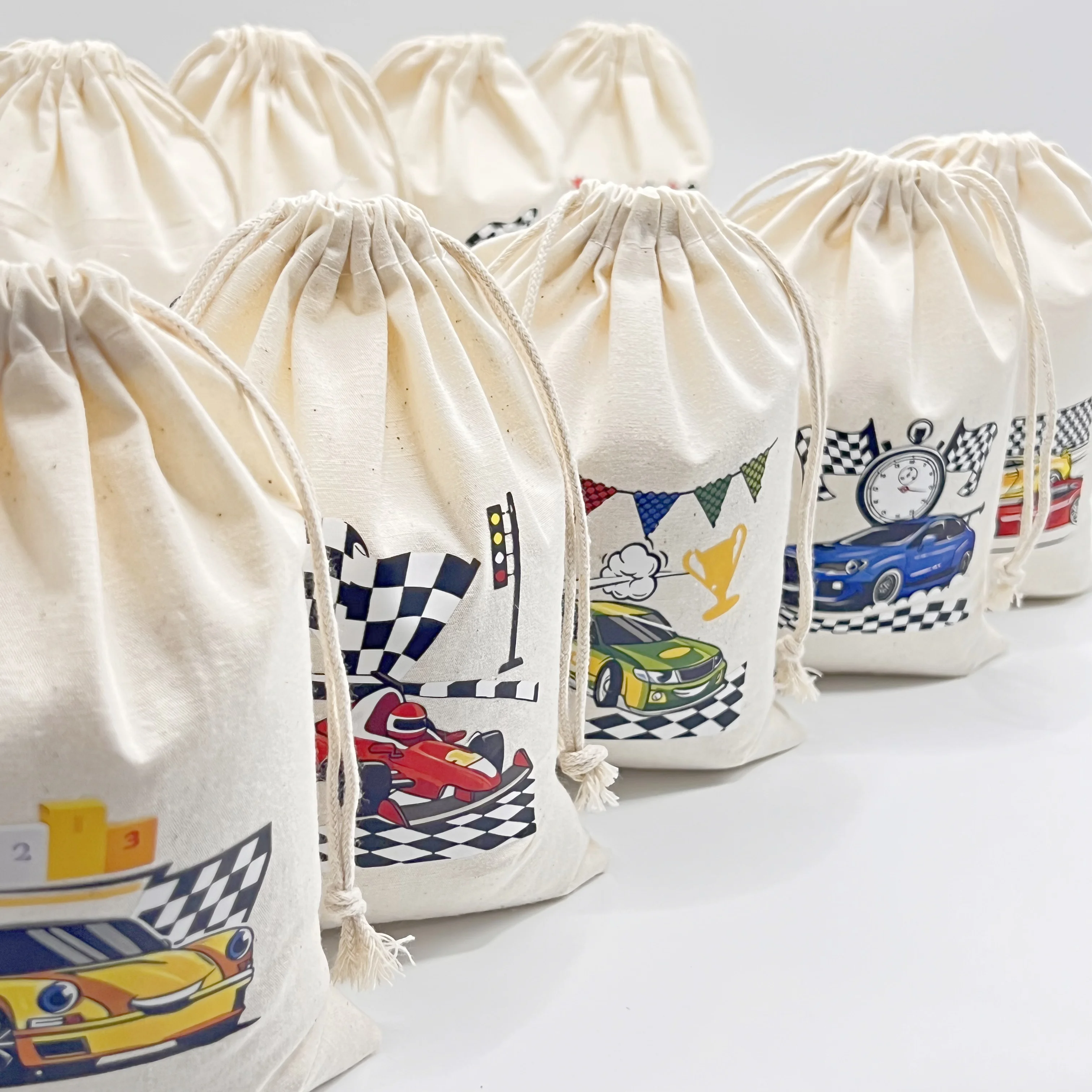10pcs/lot Candy gift bags kid Boy racing Race Car theme Birthday party baby shower Dessert Table decoration Pure cotton