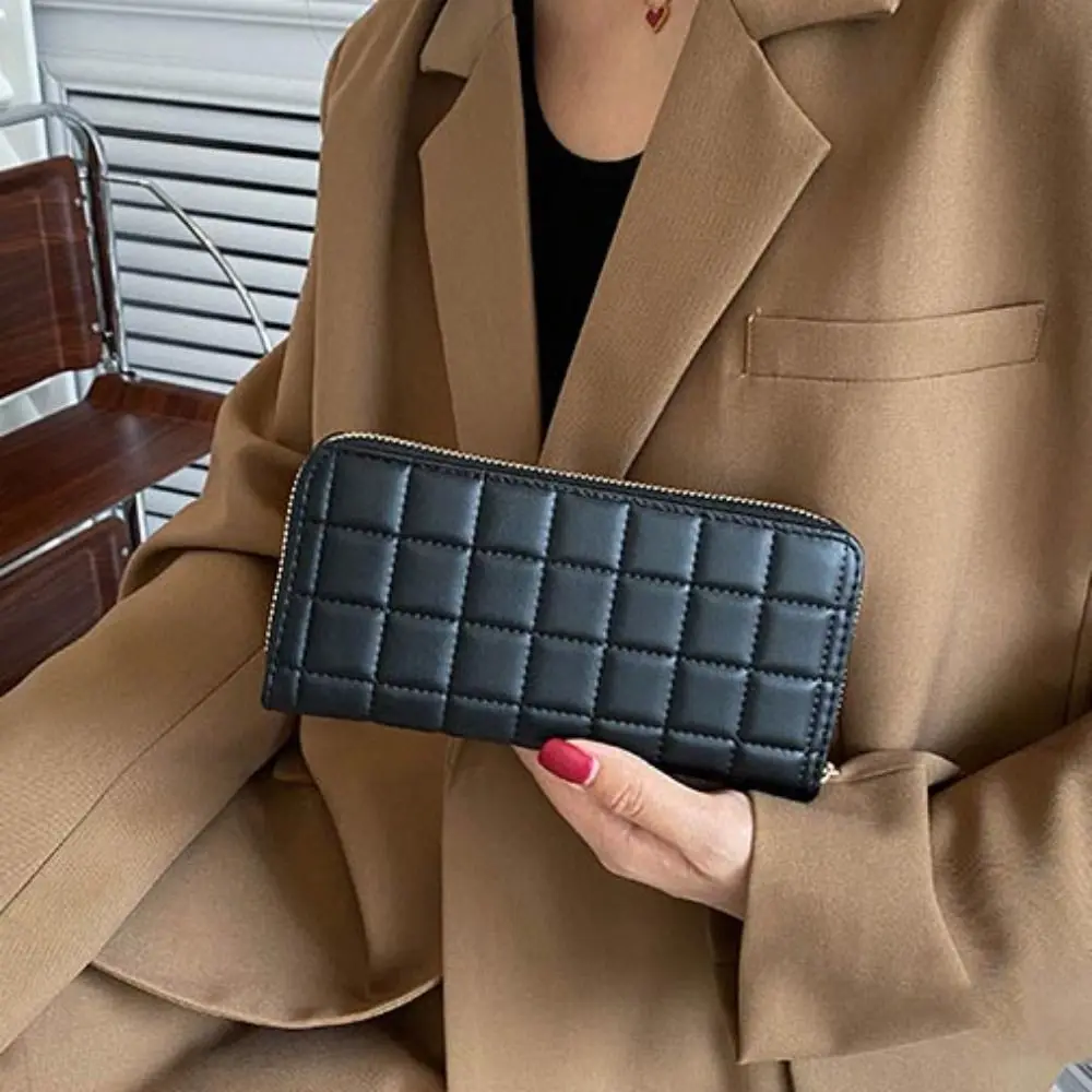 

Trendy With Zipper Quilted Women's Wallet Multifunctional Money Pocket Long Hand Clutch Card Holder Luxury PU Long Wallet Daily