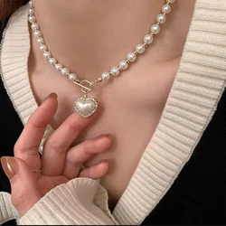 1PC Women's Fashion Imitation Pearl Peach Heart Pendant Necklace Jewelry Suitable for Date, Party, Festival Gift