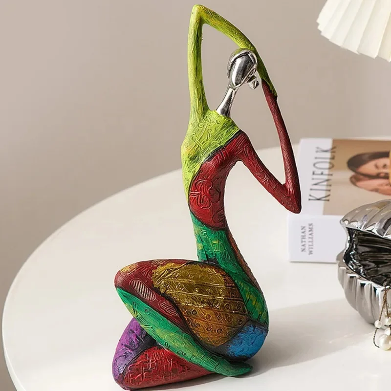 Artistic Resin Female Figurine Multicolor Abstract Sculpture Contemporary Home Accent Statue Console Table Shelf Room Decor Gift
