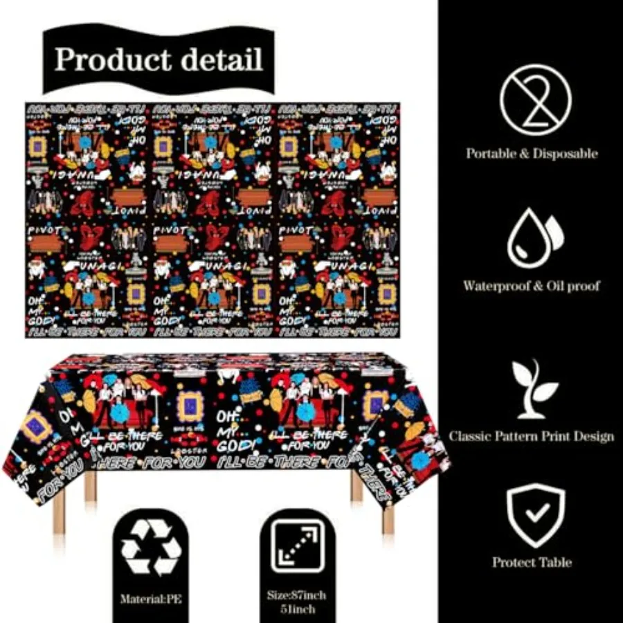 3PACK Forniture per feste iFriends Tovaglia Tovaglia usa e getta in plastica nera di grandi dimensioni: 86,6 x 51 pollici Festa di compleanno iFriends Dec