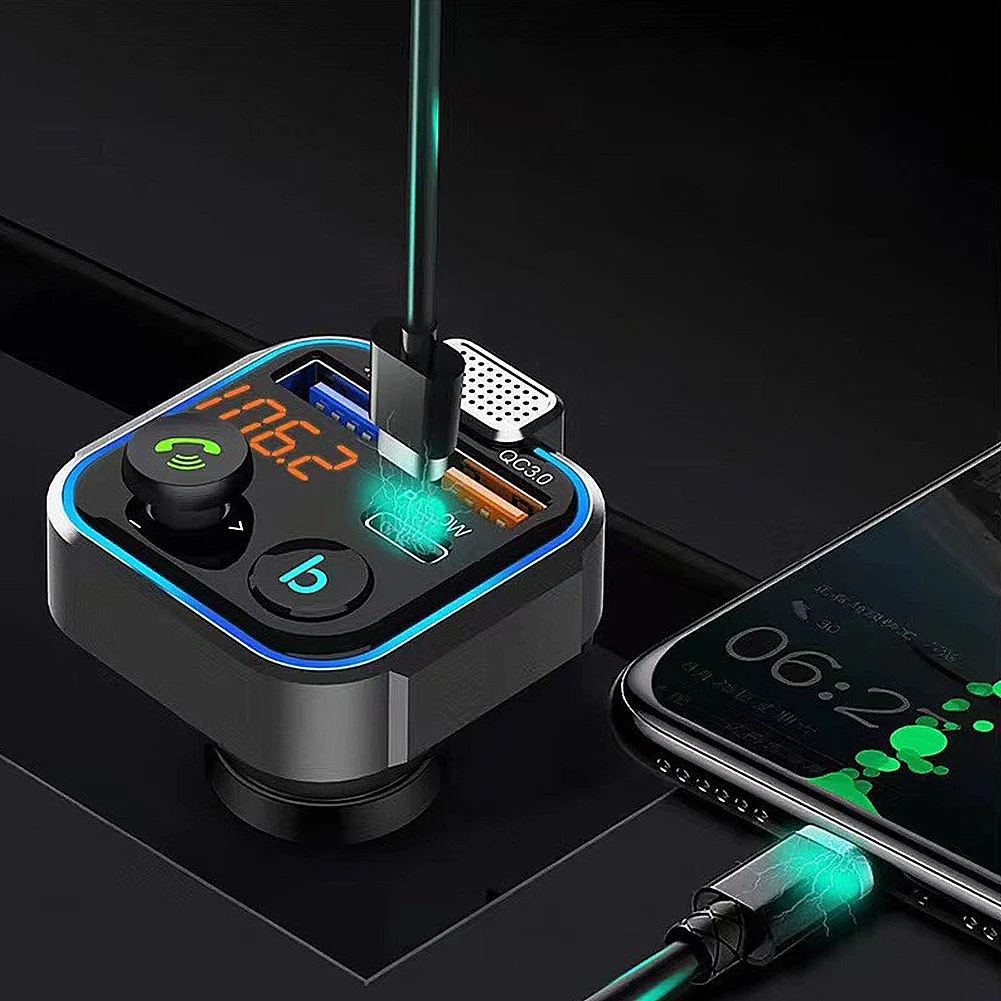 Bluetooth-Compatible 5.0 FM Transmitter Hands Free Calling MP3 Player Receiver Type-C PD 30W QC3.0 Fast Charger Car Kit